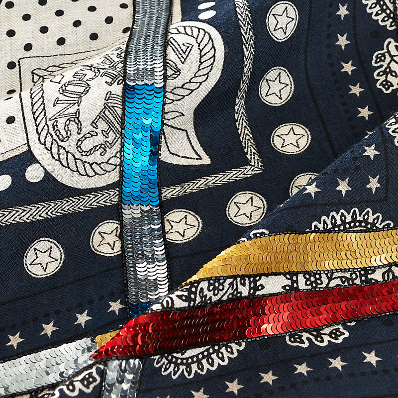 (HERMES) カレジェアン140 Zouaves et Dragons Bandana embroidered-zouaves-et-dragons